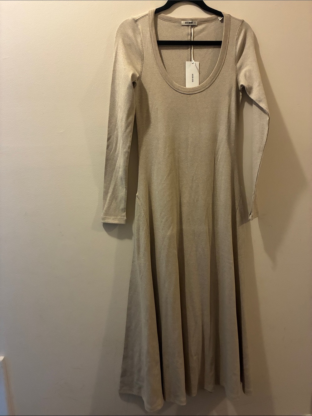 Buck Mason NWT - surplus ribbed Long Sleeve Scoop Neck Women's Dress - Beige